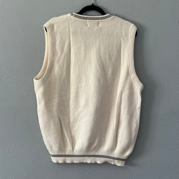 Vintage Isle of Cotton Men’s XL Sweater Vest Cream V-Neck Knit Cotton Preppy 90s - Picture 2 of 4